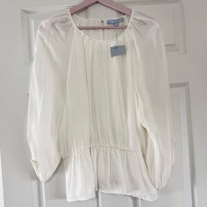 NEW ANTONIO MELANI Ivory Cream Peplum Popover Blouse Size XL